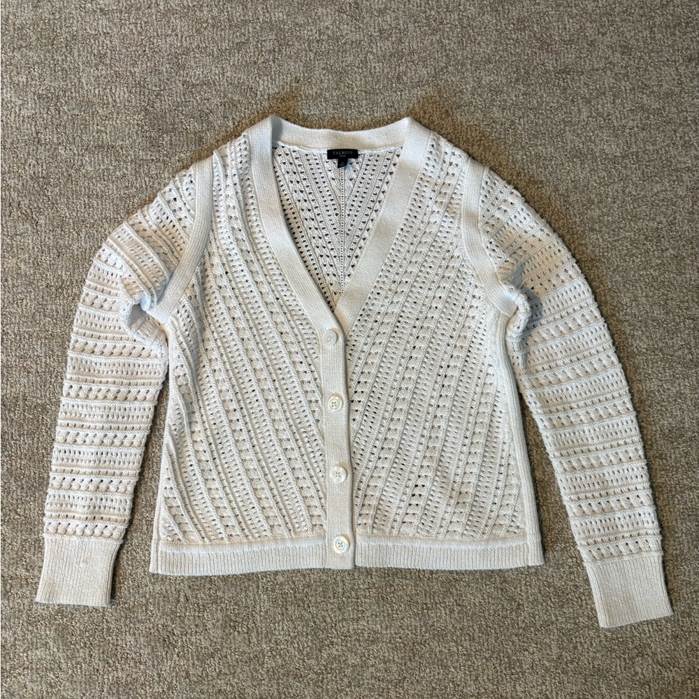 Talbots White Knit Cardigan Sweater- SP